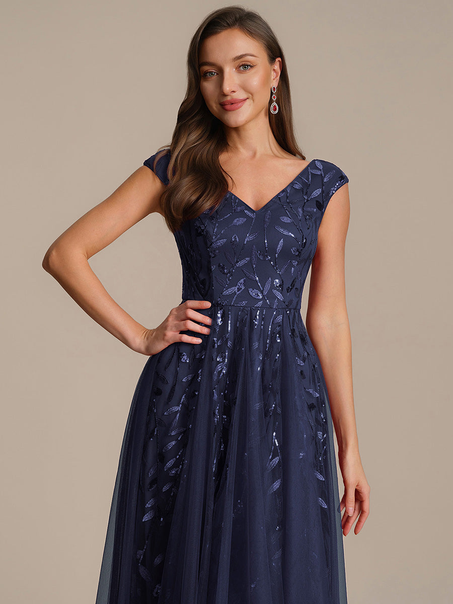 Color=Navy Blue | Factory Design Sleeveless V-Neck Sequin A-Line Midi Wedding Guest Dresses-Navy Blue 43