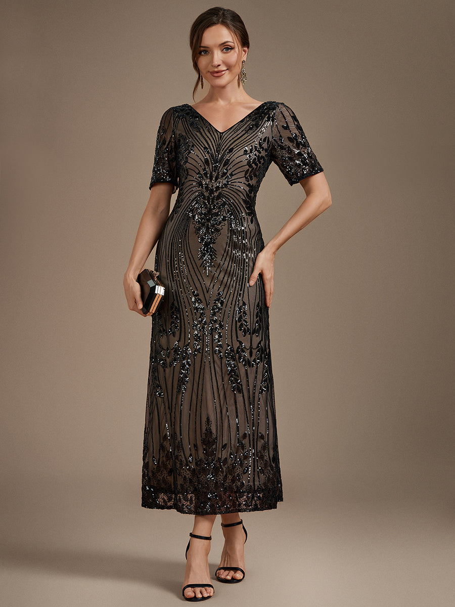 Wholesale Pricing Plus Size Short Sleeve Sheath Sequined V-Neck Wedding Guest Dresses - EG02793BK-R.jpg