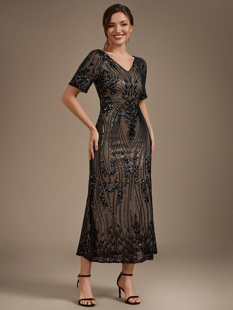 Wholesale Pricing Plus Size Short Sleeve Sheath Sequined V-Neck Wedding Guest Dresses - EG02793BK-R3.jpg
