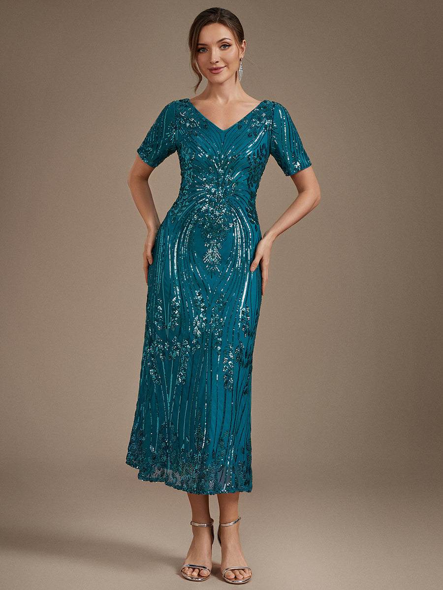 Wholesale Pricing Plus Size Short Sleeve Sheath Sequined V-Neck Wedding Guest Dresses - EG02793TB-R.jpg