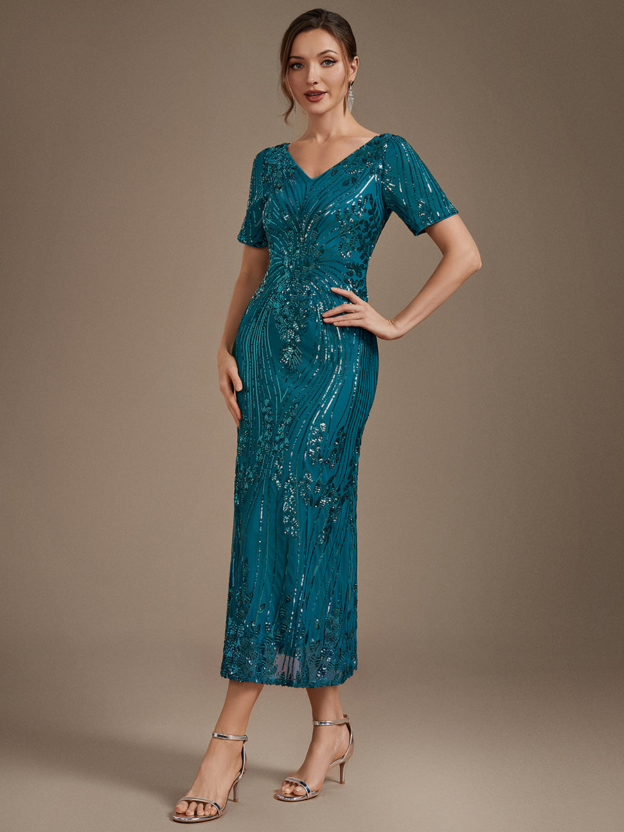 Wholesale Pricing Plus Size Short Sleeve Sheath Sequined V-Neck Wedding Guest Dresses - EG02793TB-R3.jpg