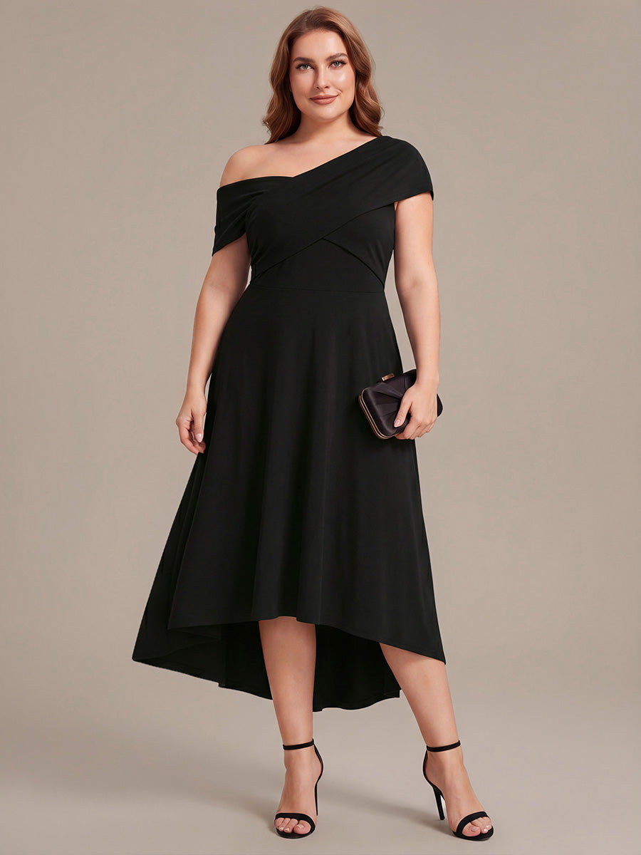 Color=Black | Wholesale Pricing Off-the-Shoulder Sleeveless High Stretch A-Line V-Neck Wedding Guest Dresses-Black 10