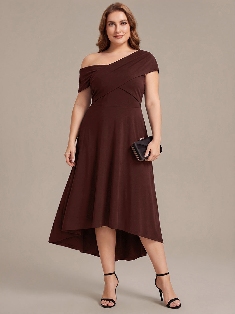 Color=Chocolate Brown | Wholesale Pricing Off-the-Shoulder Sleeveless High Stretch A-Line V-Neck Wedding Guest Dresses-Chocolate Brown 20