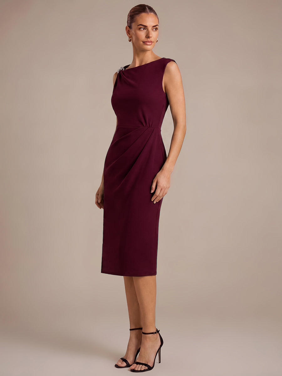 Color=Burgundy | Asymmetric Neckline Crepe Midi Wedding Guest Dresses-Burgundy 4