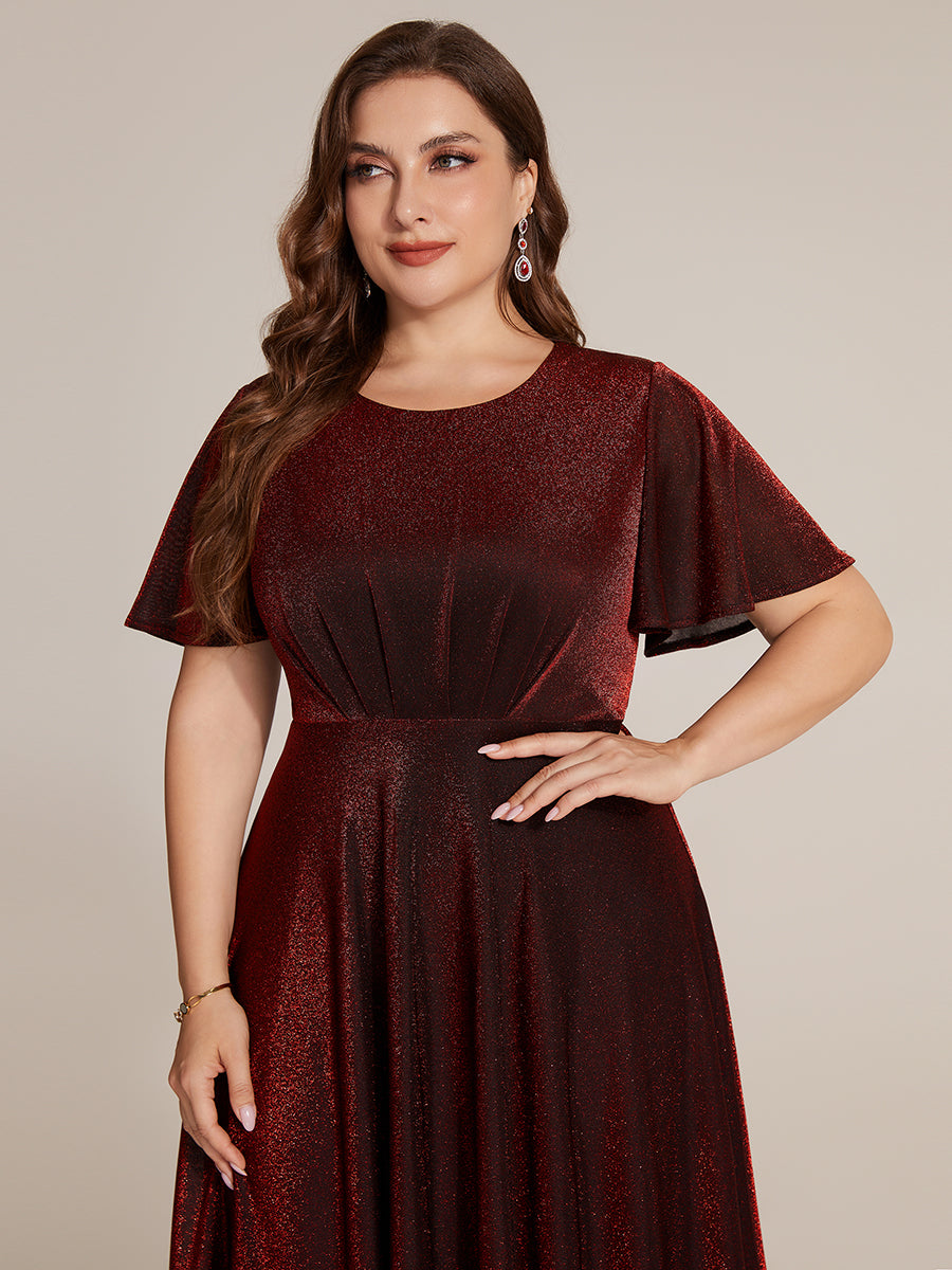 Color=Burgundy | Bulk Order Short Sleeve A-Line Midi Dress with 3D Draping | Wedding Guest Dresses-Burgundy 8