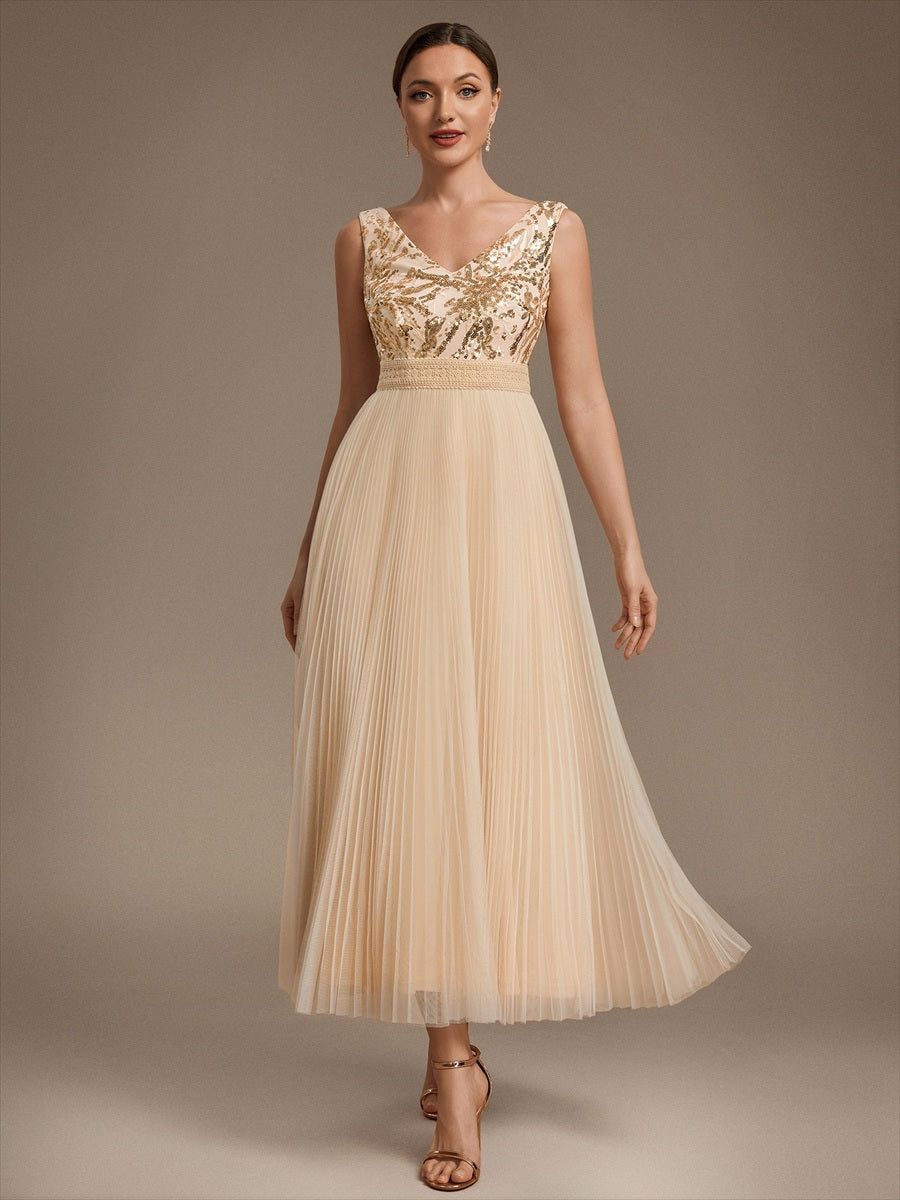 Factory Design Plus Size Sleeveless Tulle V-Neck A-Line Sequin Lace Wedding Guest Dresses - EG02844GD-R.jpg
