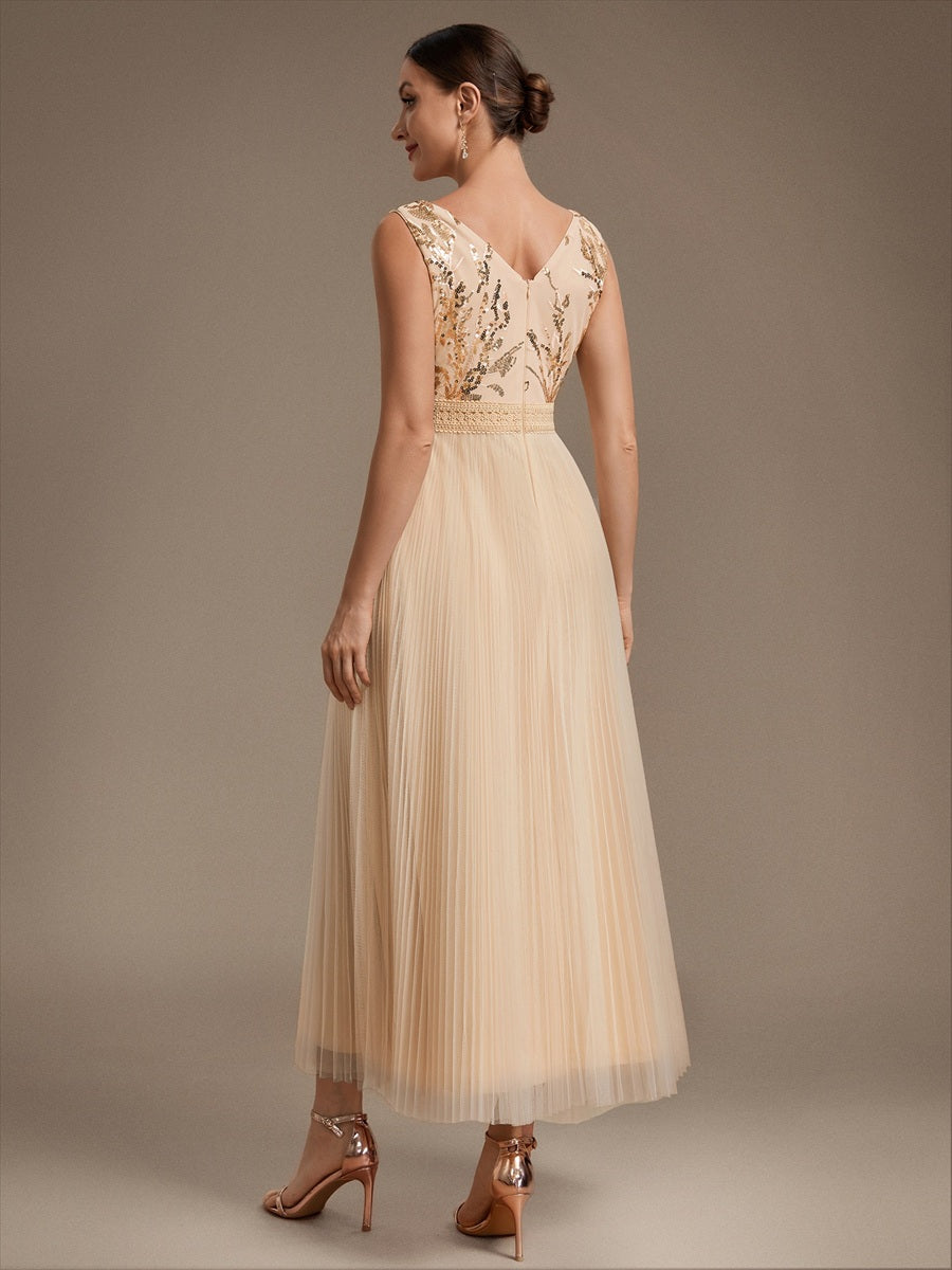 Factory Design Plus Size Sleeveless Tulle V-Neck A-Line Sequin Lace Wedding Guest Dresses - EG02844GD-R2.jpg