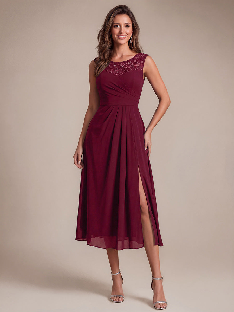 EG02867BD | Sleeveless Lace A-Line Tea Length Wedding Guest Dress