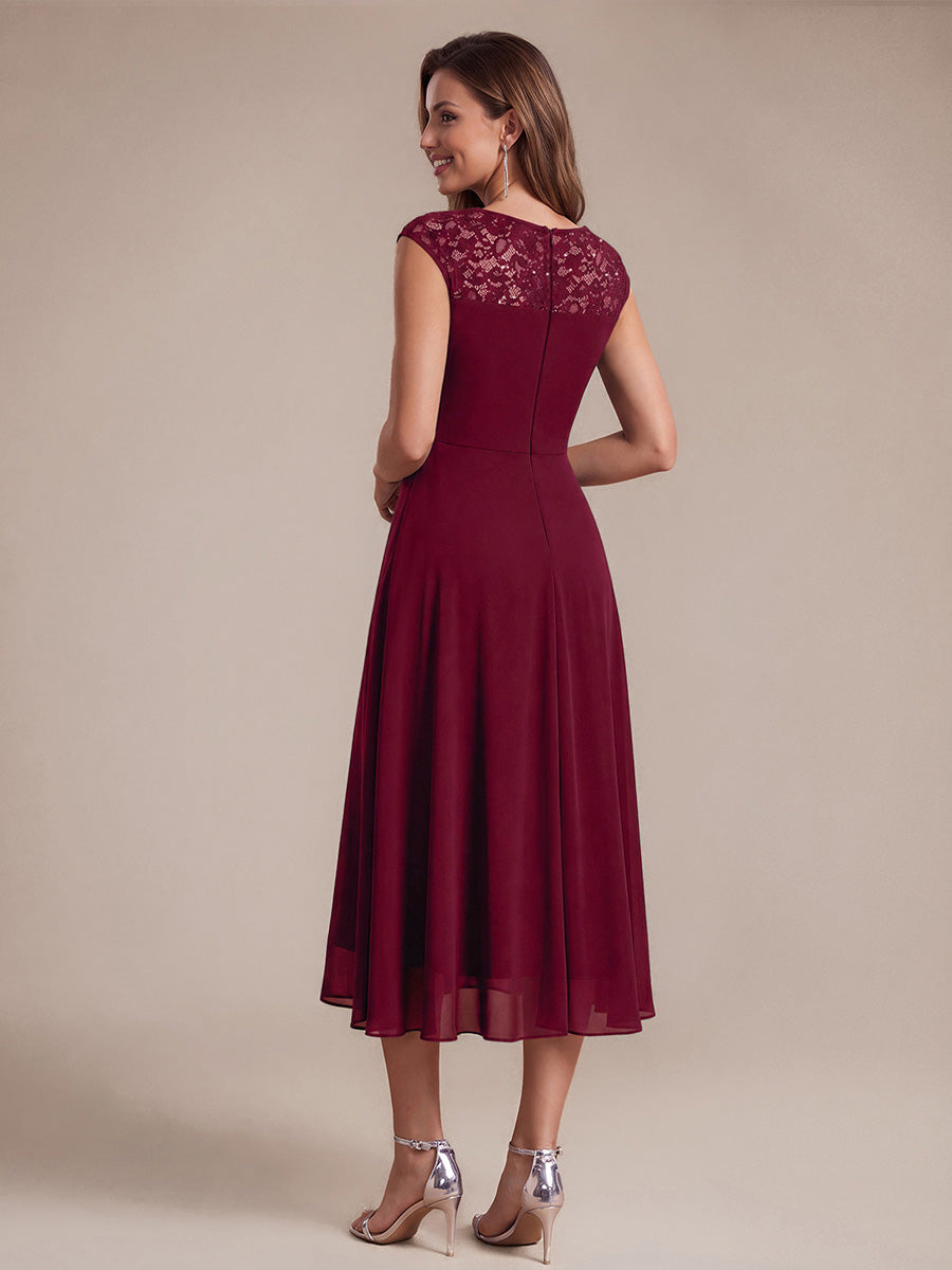 EG02867BD | Sleeveless Lace A-Line Tea Length Wedding Guest Dress