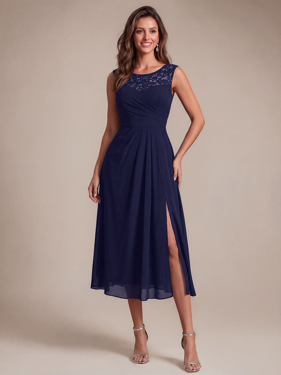 EG02867NB | Sleeveless Lace A-Line Tea Length Wedding Guest Dress