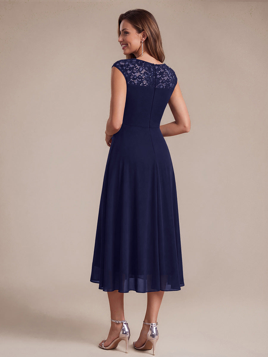 EG02867NB | Sleeveless Lace A-Line Tea Length Wedding Guest Dress