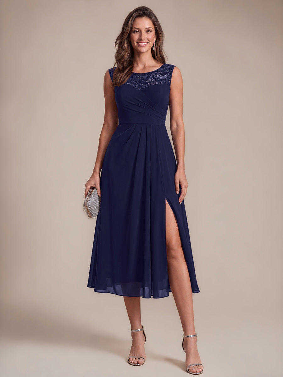 EG02867NB | Sleeveless Lace A-Line Tea Length Wedding Guest Dress