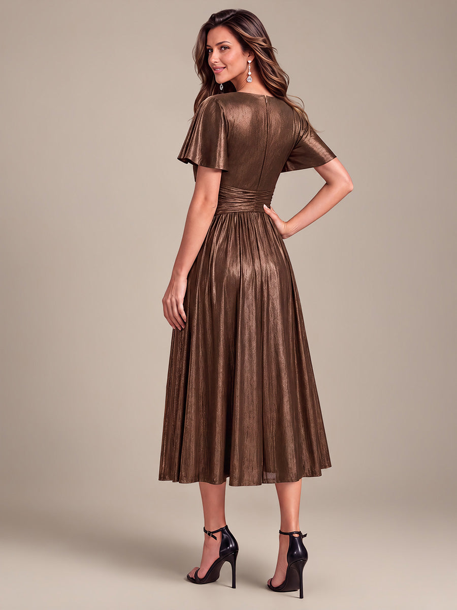 Color=Chocolate Brown | Sleeveless Sequin V-Neck Maxi Bodycon Evening Dress-Chocolate Brown 2