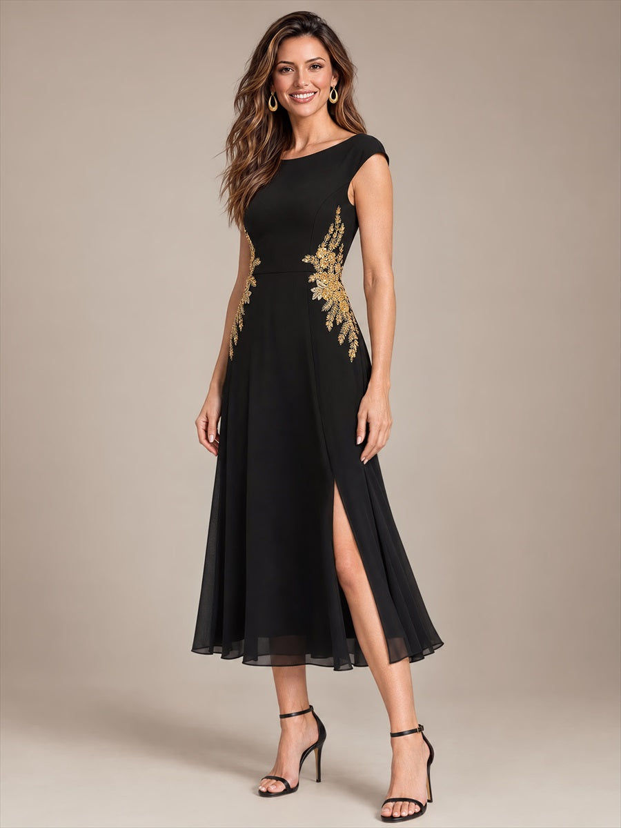 Color=Black|Bulk Order Chiffon Round Neck Wedding Guest Dresses-Black 3