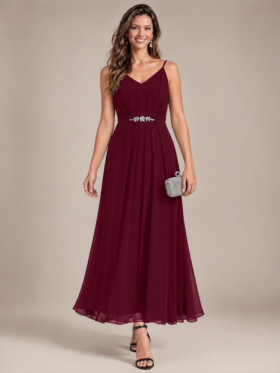 Color=Burgundy|B2B-Exclusive Chiffon V-Neck Wedding Guest Dresses-Burgundy
