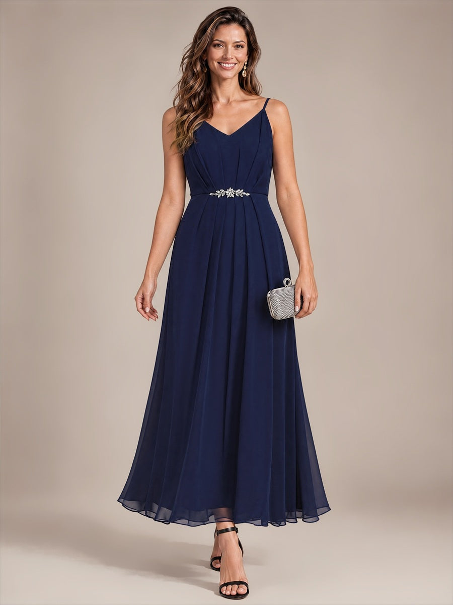 Color=Navy Blue|B2B-Exclusive Chiffon V-Neck Wedding Guest Dresses-Navy Blue