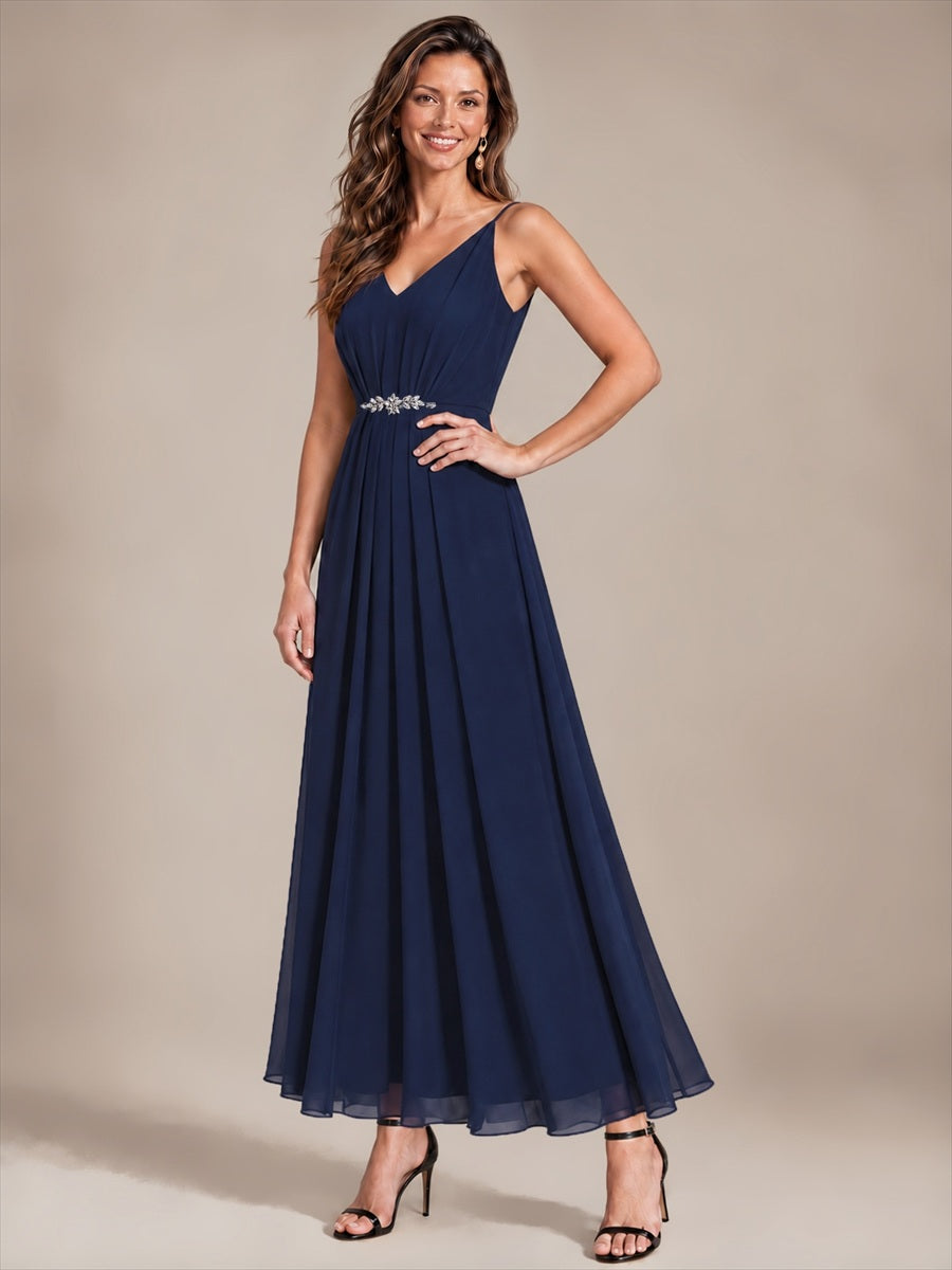 Color=Navy Blue|B2B-Exclusive Chiffon V-Neck Wedding Guest Dresses-Navy Blue 3