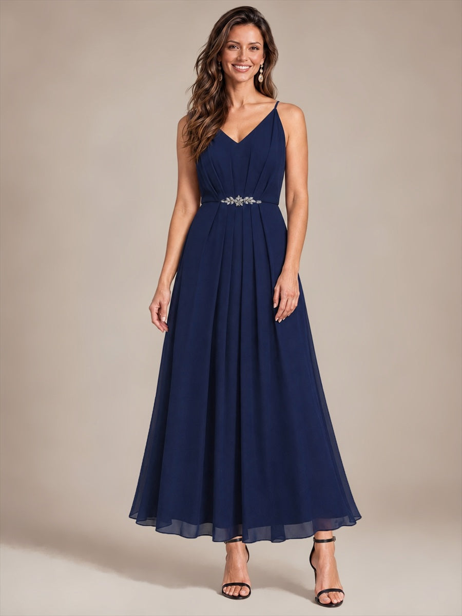 Color=Navy Blue|B2B-Exclusive Chiffon V-Neck Wedding Guest Dresses-Navy Blue 4
