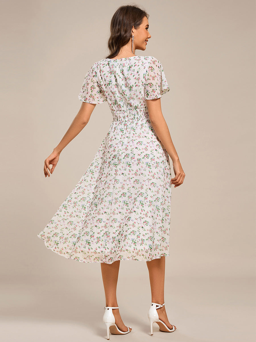 Color=White Green | Short Sleeve Ruffled V-Neck Pleated Asymmetrical Midi Wedding Guest Dresses-White Green 17