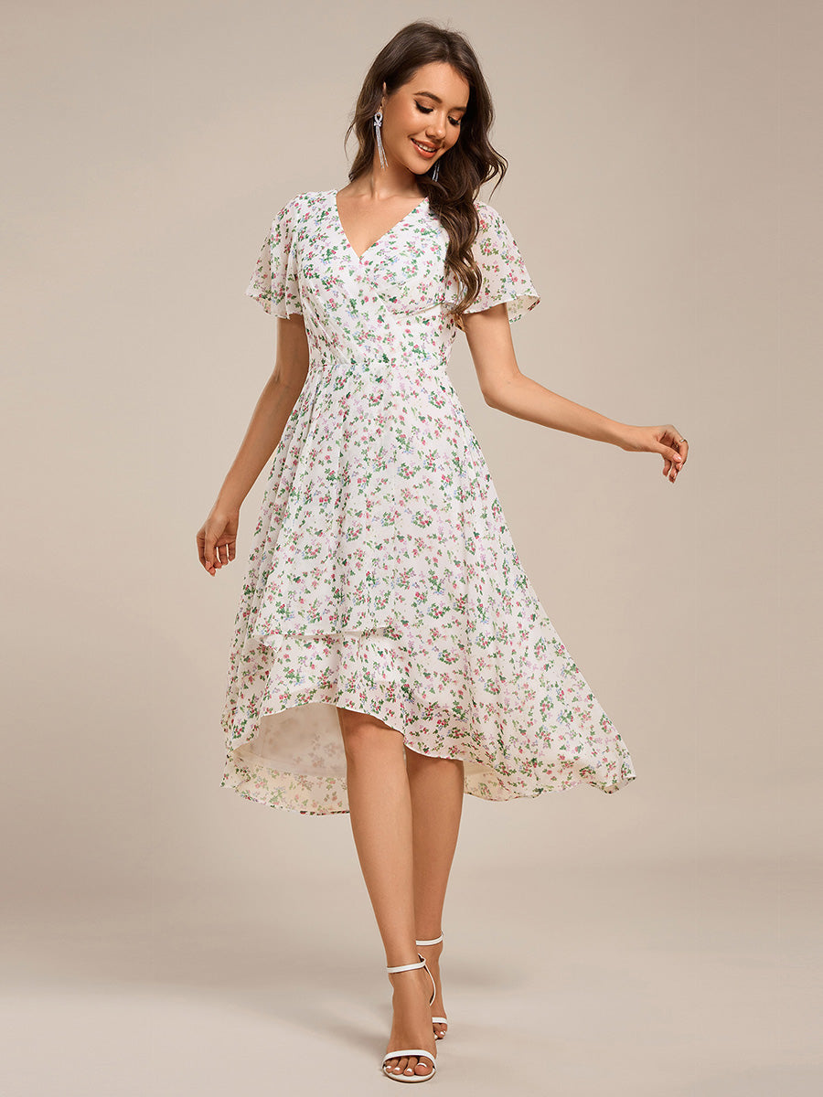 Color=White Green | Short Sleeve Ruffled V-Neck Pleated Asymmetrical Midi Wedding Guest Dresses-White Green 19