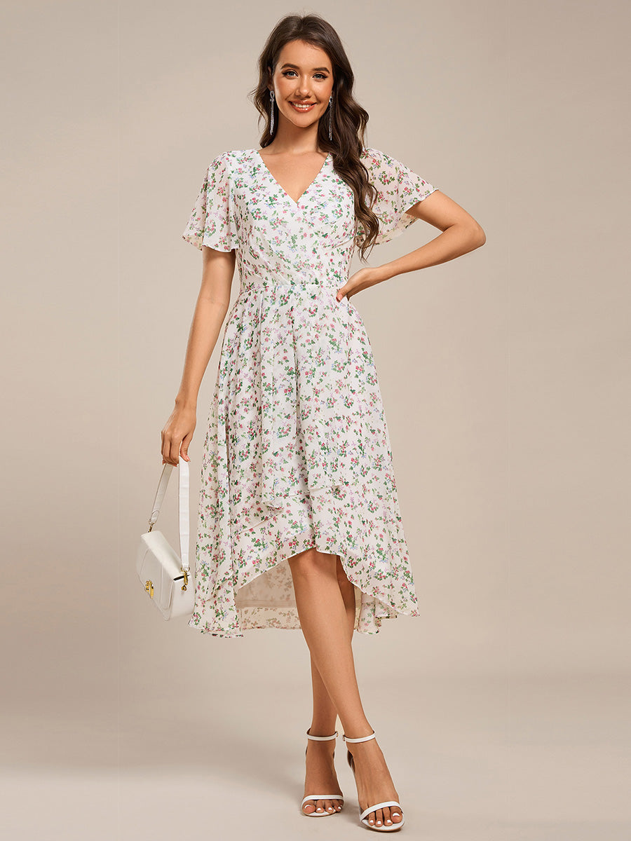 Color=White Green | Short Sleeve Ruffled V-Neck Pleated Asymmetrical Midi Wedding Guest Dresses-White Green 20