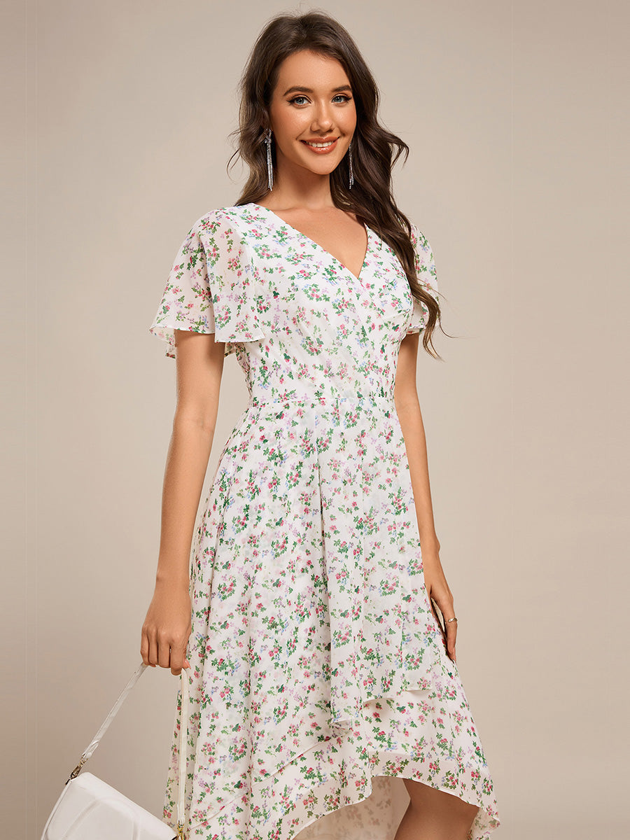 Color=White Green | Short Sleeve Ruffled V-Neck Pleated Asymmetrical Midi Wedding Guest Dresses-White Green 18