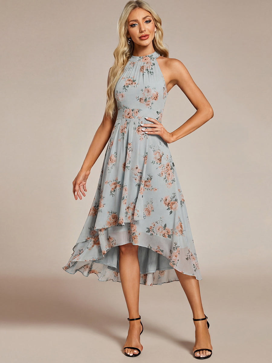 Color=Amber Bloom | Elegant Halter Neckline Asymmetric Midi Lining Length fold stream Empire Waist Chiffon Dresses-Amber Bloom 1