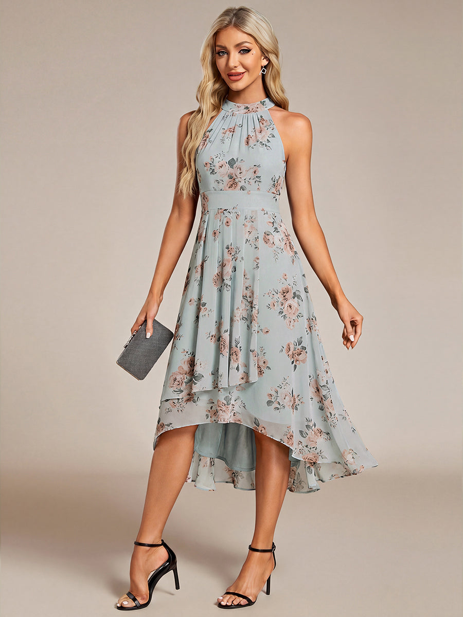 Color=Amber Bloom | Elegant Halter Neckline Asymmetric Midi Lining Length fold stream Empire Waist Chiffon Dresses-Amber Bloom 3