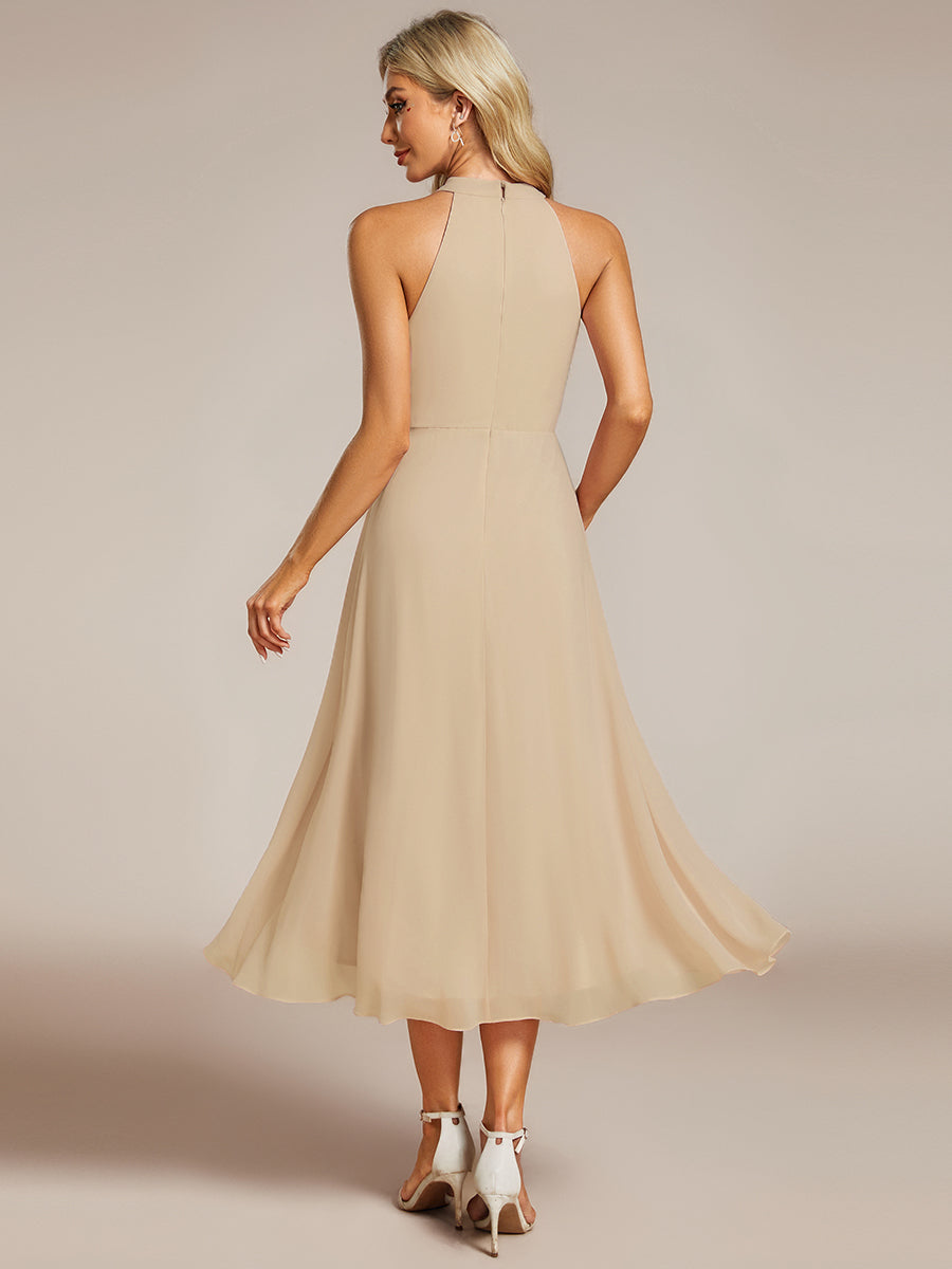 Elegant Halter Neckline Asymmetric Midi Lining Length fold stream Empire Waist Chiffon Dresses