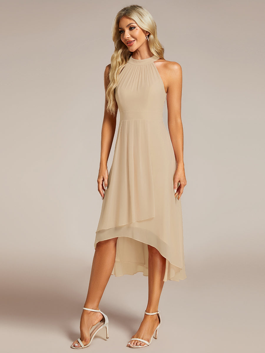 Elegant Halter Neckline Asymmetric Midi Lining Length fold stream Empire Waist Chiffon Dresses
