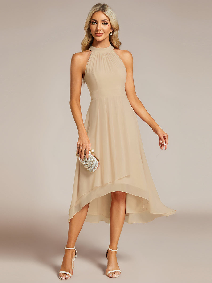 Elegant Halter Neckline Asymmetric Midi Lining Length fold stream Empire Waist Chiffon Dresses