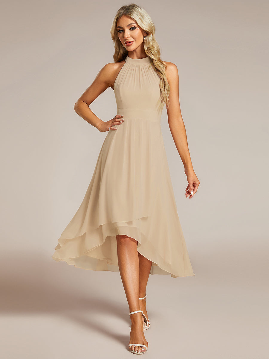 Elegant Halter Neckline Asymmetric Midi Lining Length fold stream Empire Waist Chiffon Dresses