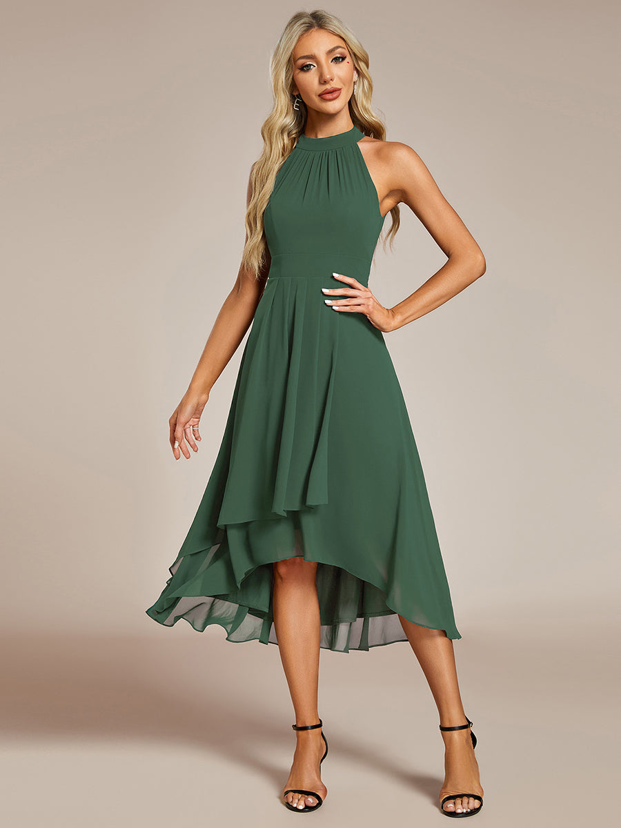 Color=Eucalyptus | Elegant Halter Neckline Asymmetric Midi Lining Length fold stream Empire Waist Chiffon Dresses-Eucalyptus 4