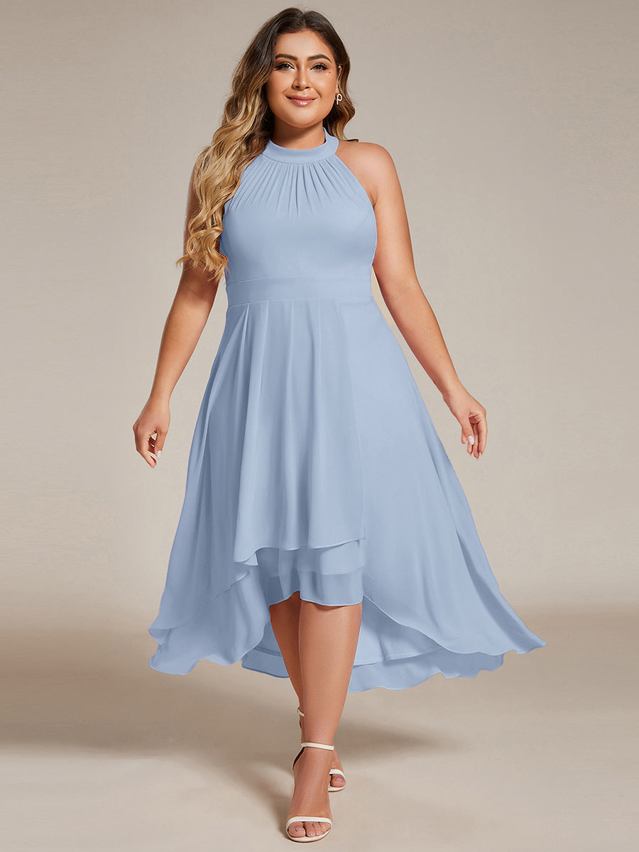 Color=Ice Blue | Factory Design Halter Neck Sleeveless Gathered A-Line High-Low Wedding Guest Dresses-Ice Blue 16