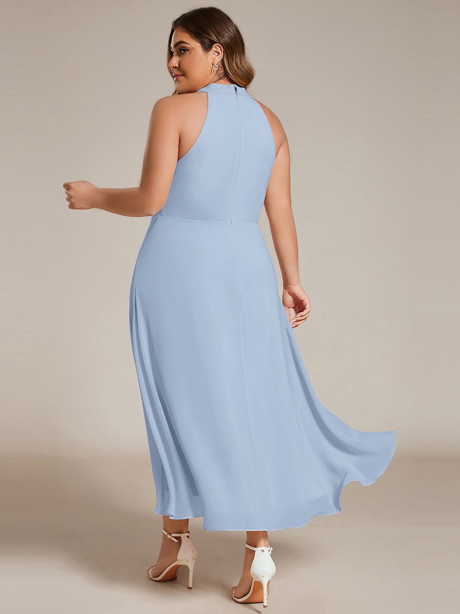 Color=Ice Blue | Factory Design Halter Neck Sleeveless Gathered A-Line High-Low Wedding Guest Dresses-Ice Blue 17