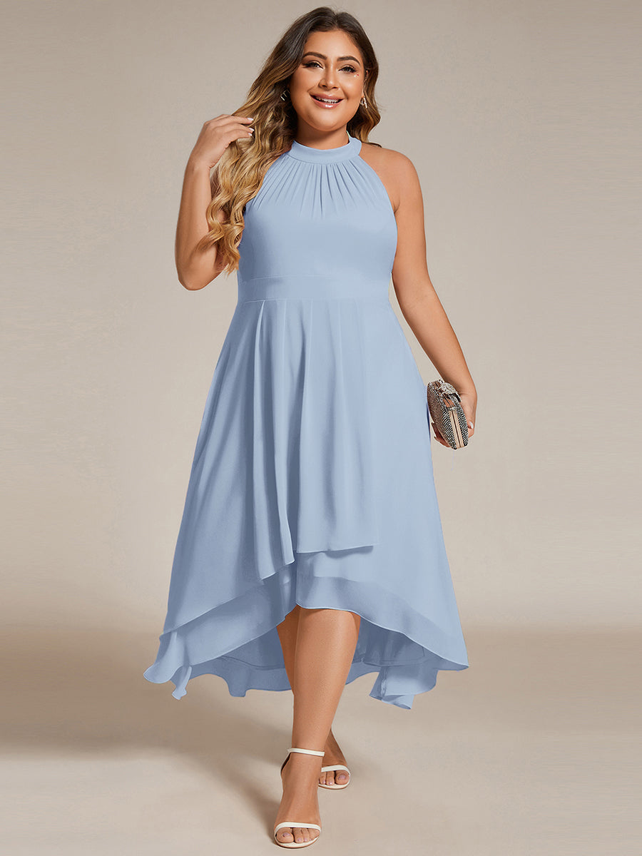 Color=Ice Blue | Factory Design Halter Neck Sleeveless Gathered A-Line High-Low Wedding Guest Dresses-Ice Blue 20