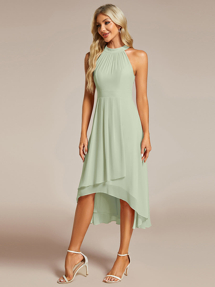 Color=Mint Green | Elegant Halter Neckline Asymmetric Midi Lining Length fold stream Empire Waist Chiffon Dresses-Mint Green 3