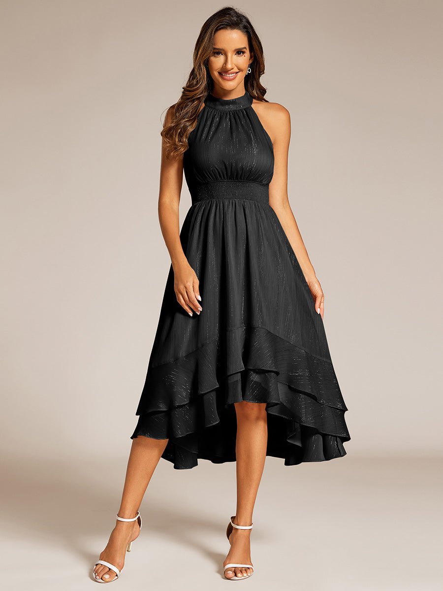 Elegant laceable Halter Neckline Knee Length Chiffon Dresses Asymmetri Elegant laceable Halter Neckline Knee Length Chiffon Dresses Asymmetri