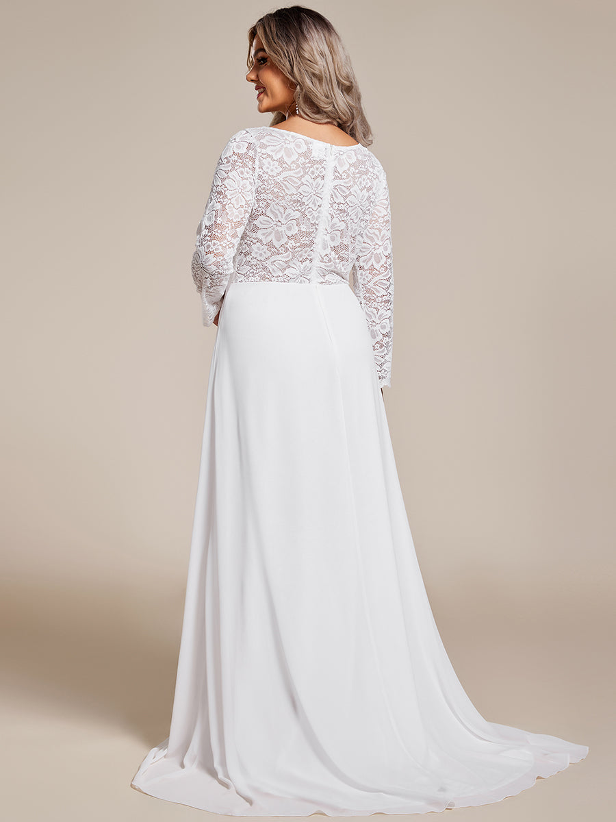 Plus Elegant Hollow Lace V Neck Wholesale Wedding Dresses#Color_White 2
