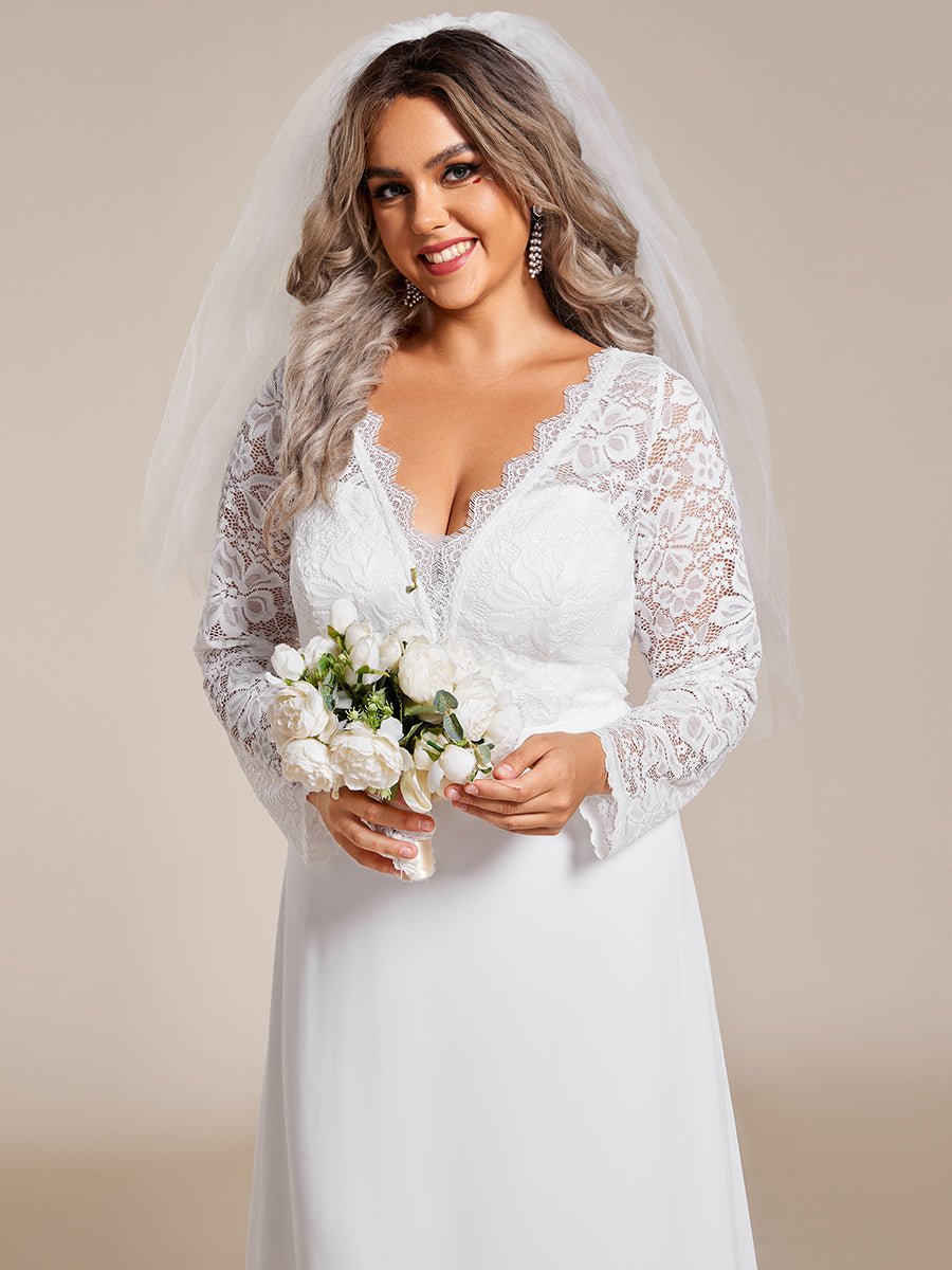 Plus Elegant Hollow Lace V Neck Wholesale Wedding Dresses#Color_White 3