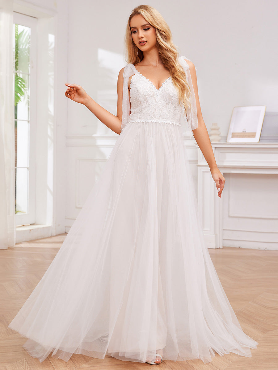 Exquisite Deep V Neck Sleeveless Lace Tulle Empire Waist Wedding Dress Exquisite Deep V Neck Sleeveless Lace Tulle Empire Waist Wedding Dress