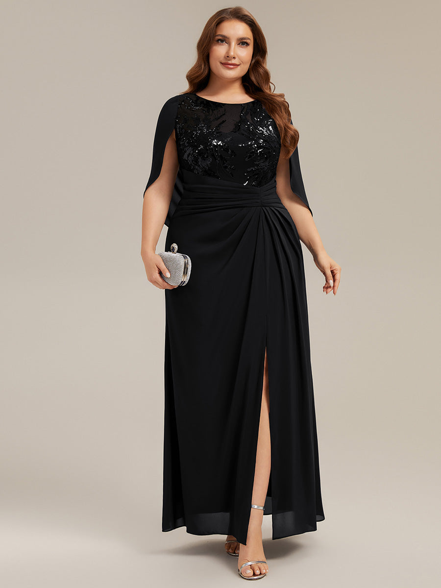Color=Black | Factory Design Half Sleeve Gathered Cowl Neck A-Line Maxi Dress | Mother of the Bride Dresses-Black 10