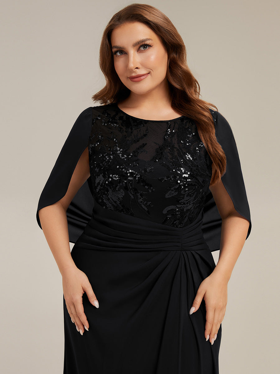 Color=Black | Factory Design Half Sleeve Gathered Cowl Neck A-Line Maxi Dress | Mother of the Bride Dresses-Black 8