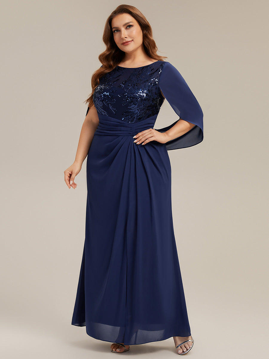 Color=Navy Blue | Factory Design Half Sleeve Gathered Cowl Neck A-Line Maxi Dress | Mother of the Bride Dresses-Navy Blue 19