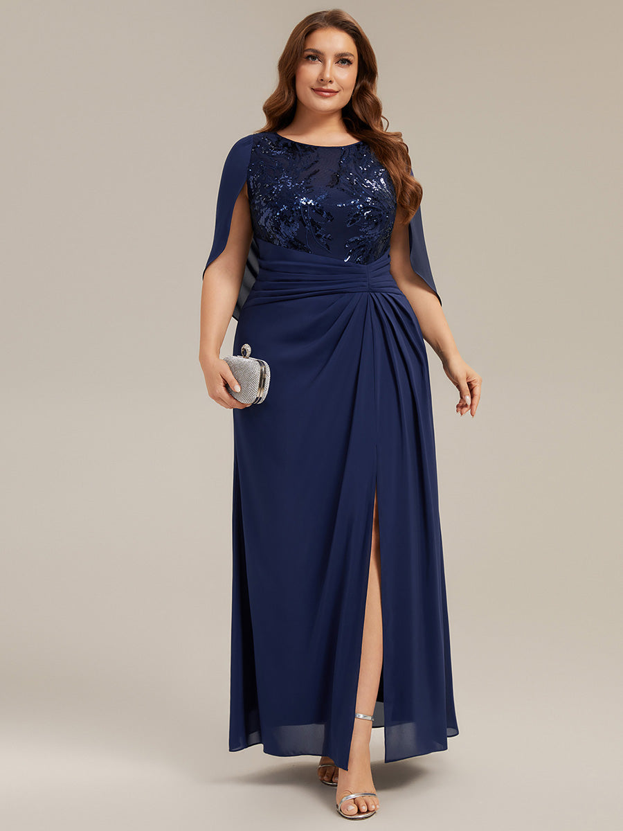 Color=Navy Blue | Factory Design Half Sleeve Gathered Cowl Neck A-Line Maxi Dress | Mother of the Bride Dresses-Navy Blue 20