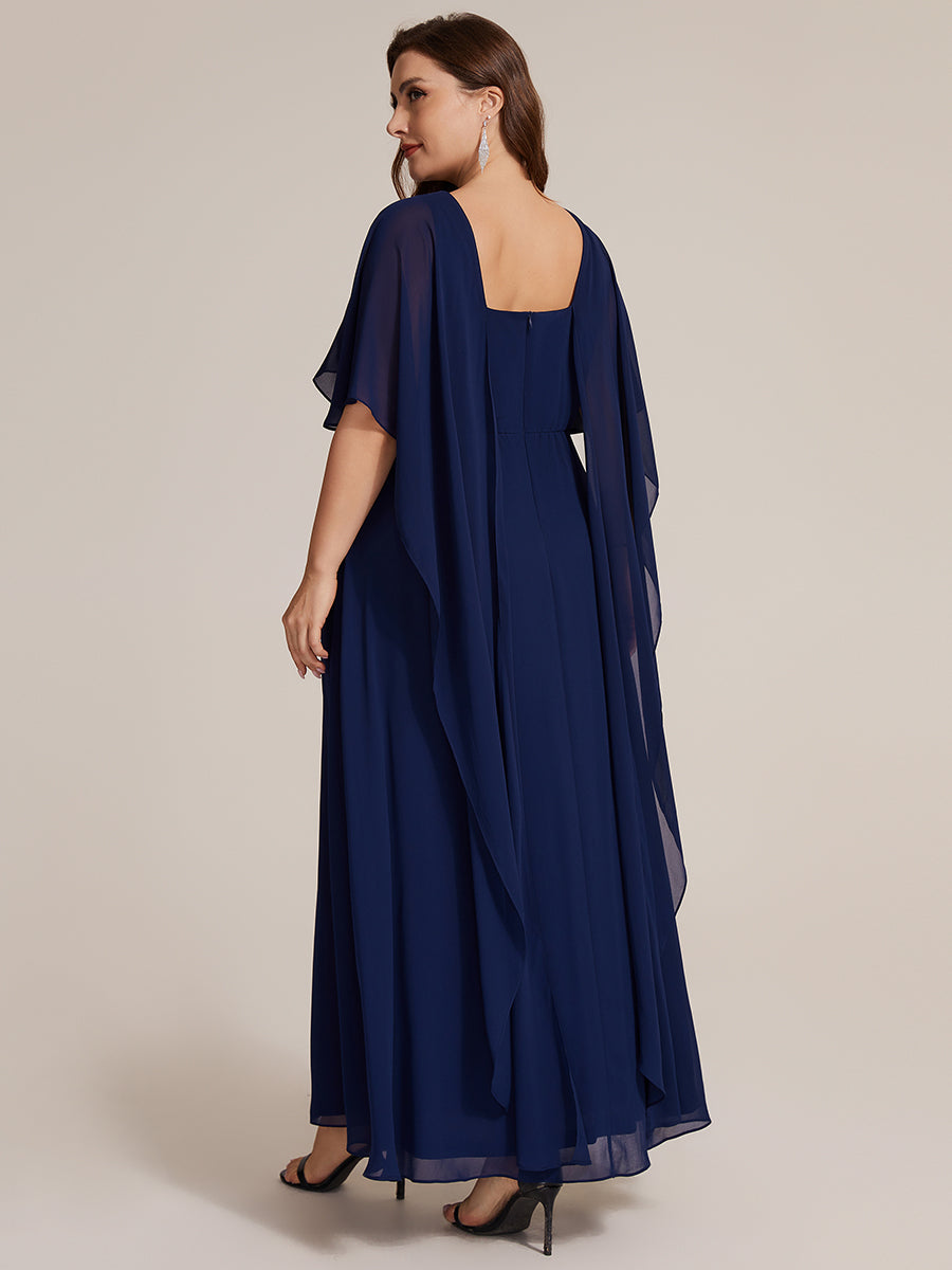 Color=Navy Blue | Chiffon Cape Sleeve A-Line Mother of the Bride Dress | Mother of the Bride Dresses-Navy Blue 7