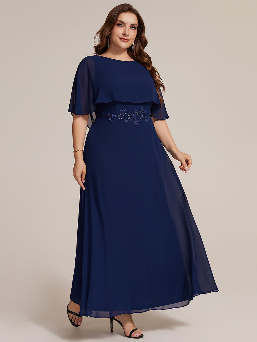 Color=Navy Blue | Chiffon Cape Sleeve A-Line Mother of the Bride Dress | Mother of the Bride Dresses-Navy Blue 9