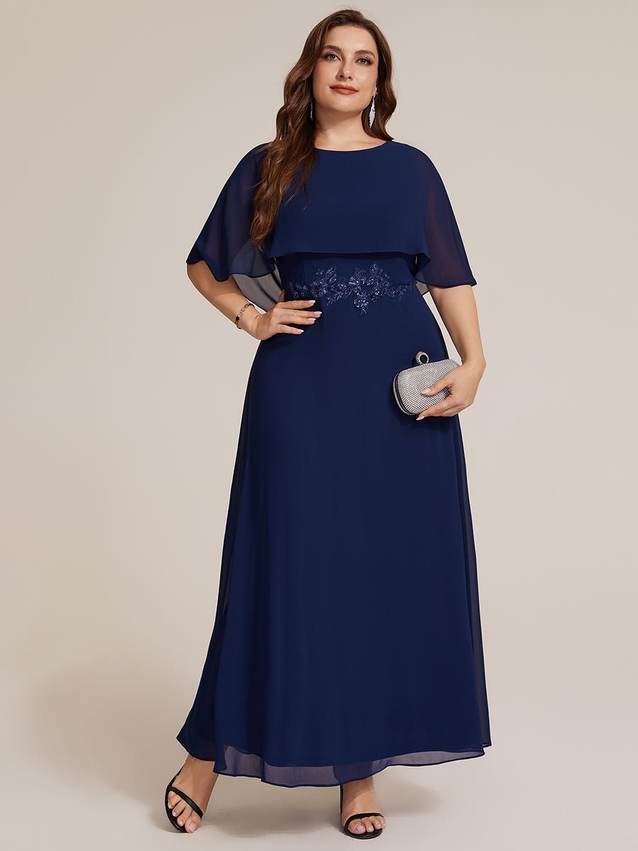Color=Navy Blue | Chiffon Cape Sleeve A-Line Mother of the Bride Dress | Mother of the Bride Dresses-Navy Blue 10