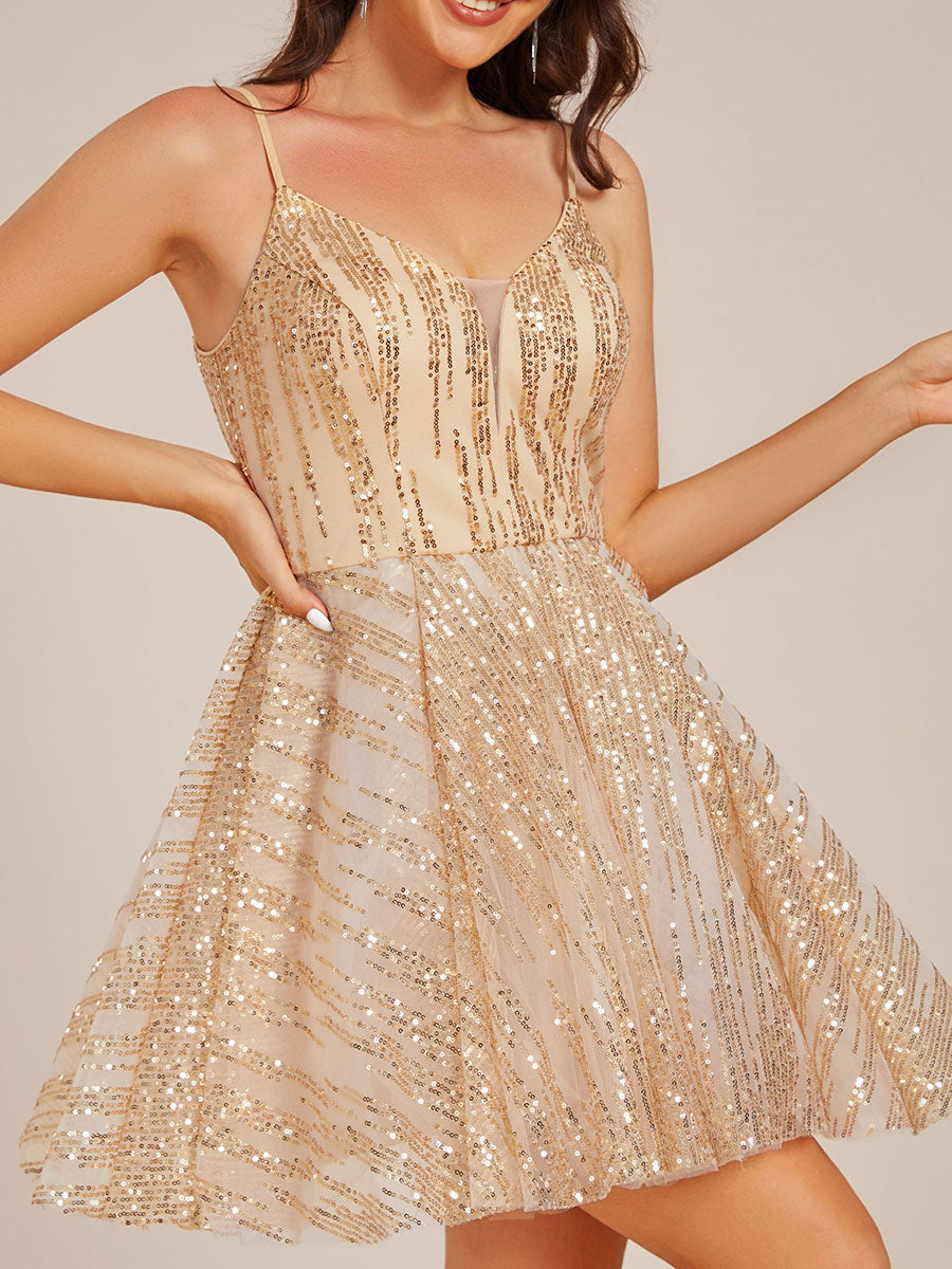 Color=Gold | Exquisite See-Through V Neck Spaghetti Straps A-Line Sequin Prom Dresses with Shimmer-Gold 5