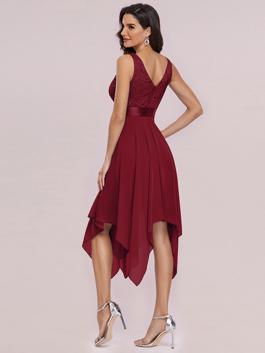 Color=Burgundy | Stunning Wholesale V Neck Lace & Chiffon Prom Dress For Women-Burgundy 2